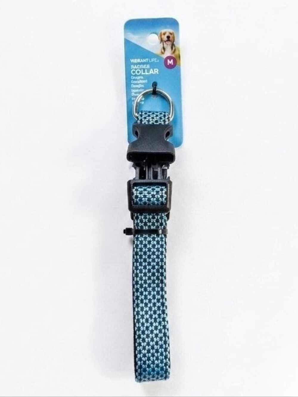 Vibrant Teal and Black Patterned Adjustable Dog Collar with D-Ring